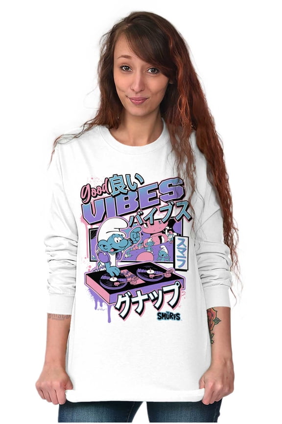 The Smurfs Cool Kanji DJ Comic Panels Long Sleeve TShirt Men Women Brisco Brands S