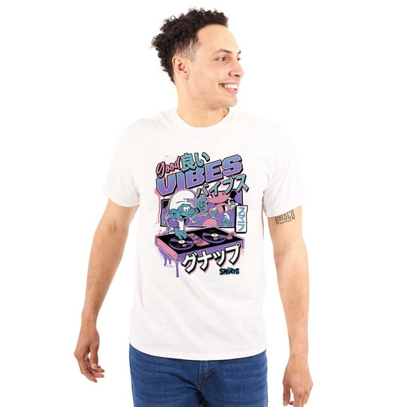The Smurfs Cool Kanji DJ Comic Panels Unisex Plus Size Graphic Tee Brisco Brands 3X