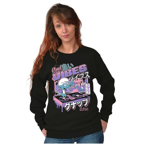 The Smurfs Cool Kanji DJ Comic Panels Sweatshirt for Men or Women Brisco Brands L