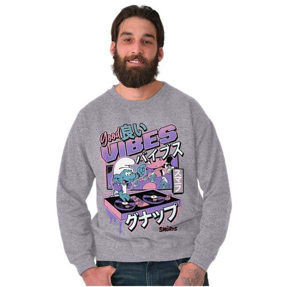 The Smurfs Cool Kanji DJ Comic Panels Unisex Plus Size Sweatshirt Brisco Brands 2X