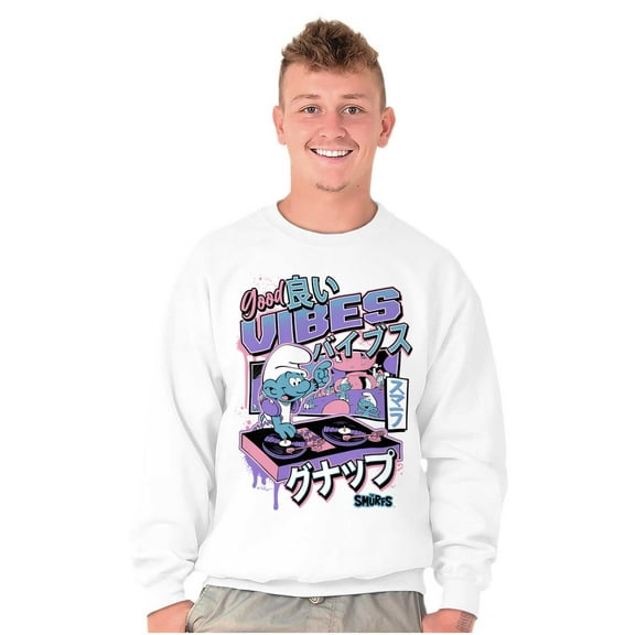 The Smurfs Cool Kanji DJ Comic Panels Unisex Plus Size Sweatshirt Brisco Brands 3X