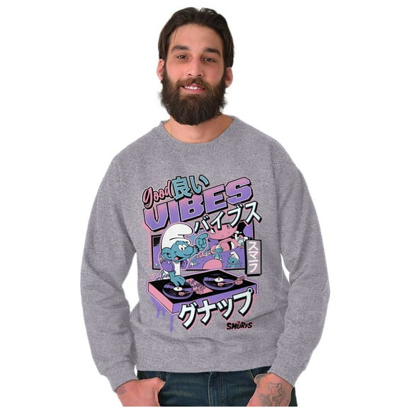 The Smurfs Cool Kanji DJ Comic Panels Unisex Plus Size Sweatshirt Brisco Brands 3X