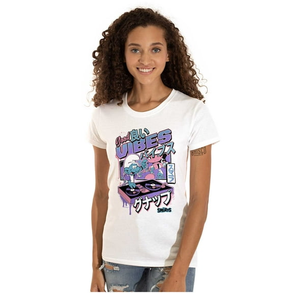 The Smurfs Cool Kanji DJ Comic Panels Women's T Shirt Ladies Tee Brisco Brands M