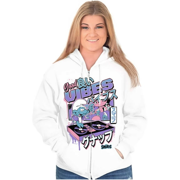 The Smurfs Cool Kanji DJ Comic Panels Zip Up Hoodie Men's Women's Brisco Brands M