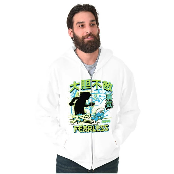 The Smurfs Cool Kanji Fearless Unisex Plus Size Zip Hoodie Brisco Brands 2X