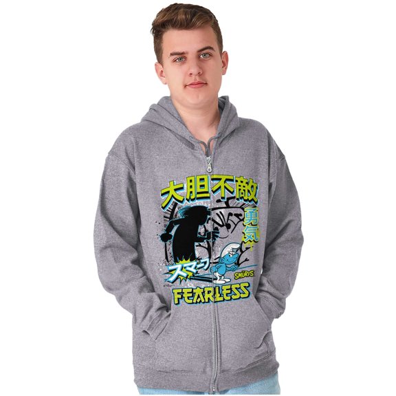 The Smurfs Cool Kanji Fearless Unisex Plus Size Zip Hoodie Brisco Brands 5X