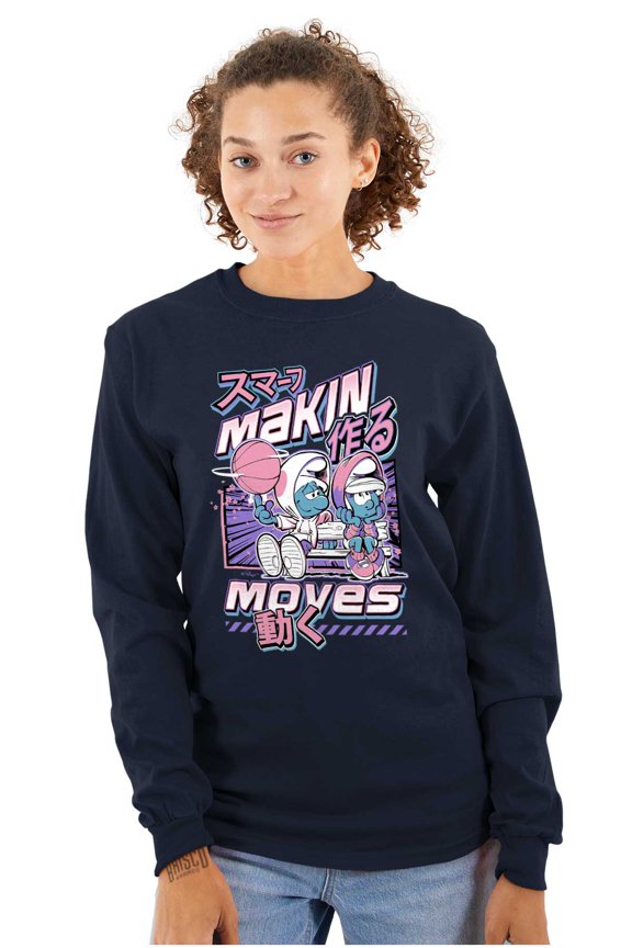 The Smurfs Cool Kanji Makin Moves Long Sleeve TShirt Men Women Brisco Brands X