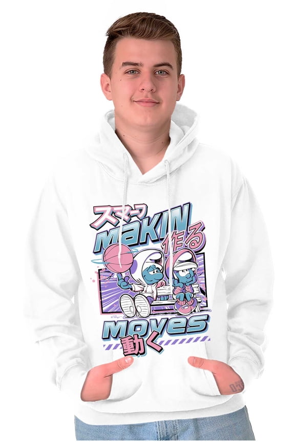 The Smurfs Cool Kanji Makin Moves Unisex Plus Size Hoodie Brisco Brands 2X