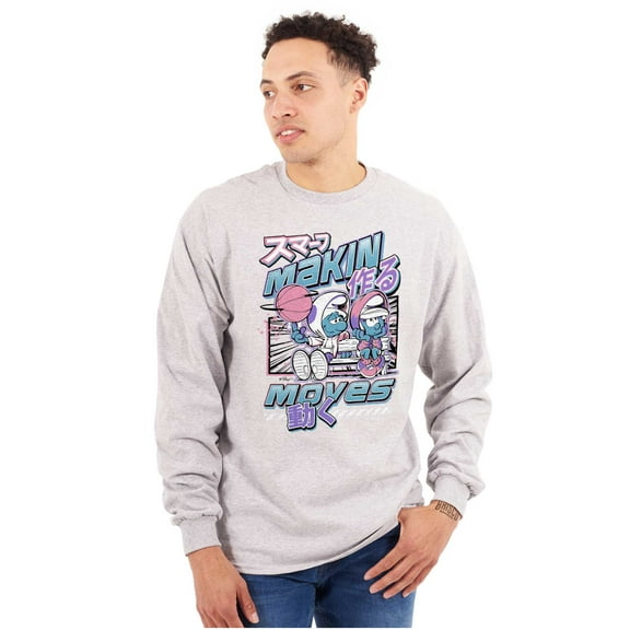 The Smurfs Cool Kanji Makin Moves Unisex Plus Size Long Sleeve Tee Shirt Brisco Brands 3X