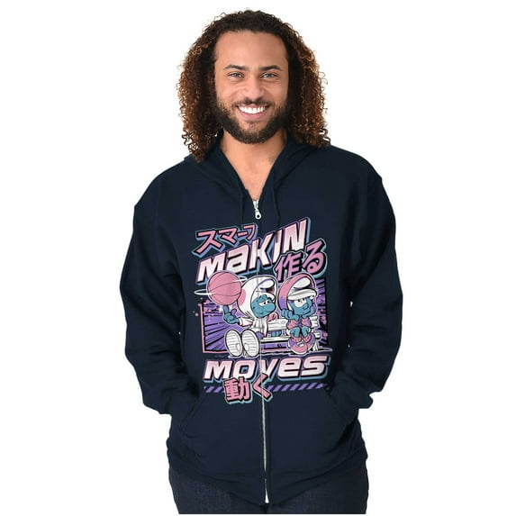 The Smurfs Cool Kanji Makin Moves Unisex Plus Size Zip Hoodie Brisco Brands 2X