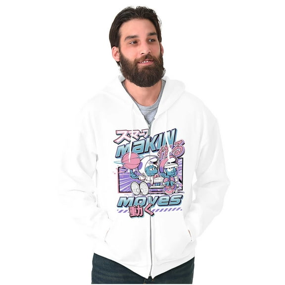 The Smurfs Cool Kanji Makin Moves Unisex Plus Size Zip Hoodie Brisco Brands 2X