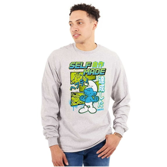 The Smurfs Cool Kanji Self Made Unisex Plus Size Long Sleeve Tee Shirt Brisco Brands 2X