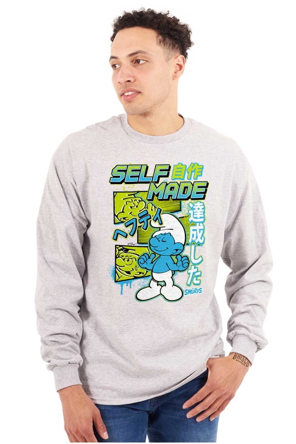 The Smurfs Cool Kanji Self Made Unisex Plus Size Long Sleeve Tee Shirt Brisco Brands 3X