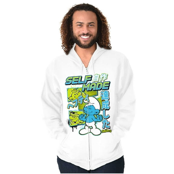 The Smurfs Cool Kanji Self Made Unisex Plus Size Zip Hoodie Brisco Brands 2X