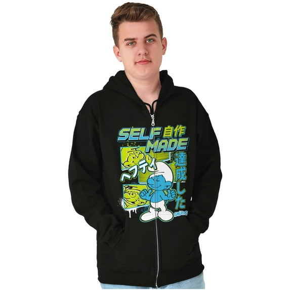 The Smurfs Cool Kanji Self Made Unisex Plus Size Zip Hoodie Brisco Brands 3X