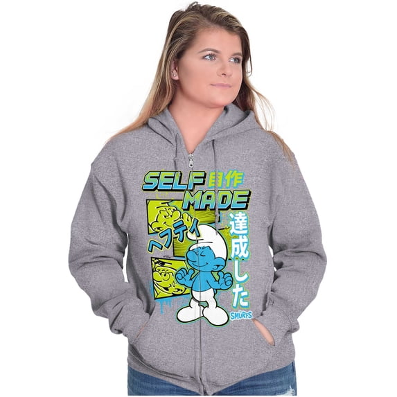 The Smurfs Cool Kanji Self Made Zip Up Hoodie Men's Women's Brisco Brands L