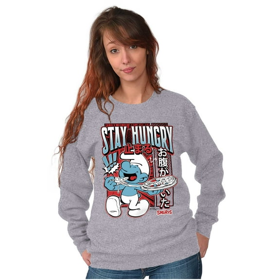 The Smurfs Cool Kanji Stay Hungry Sweatshirt for Men or Women Brisco Brands M