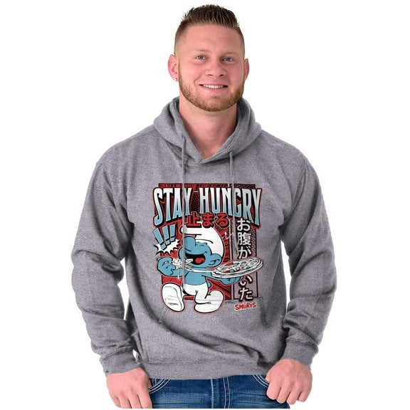 The Smurfs Cool Kanji Stay Hungry Unisex Plus Size Hoodie Brisco Brands 3X