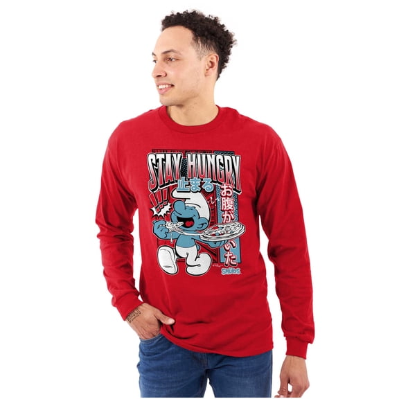 The Smurfs Cool Kanji Stay Hungry Unisex Plus Size Long Sleeve Tee Shirt Brisco Brands 3X