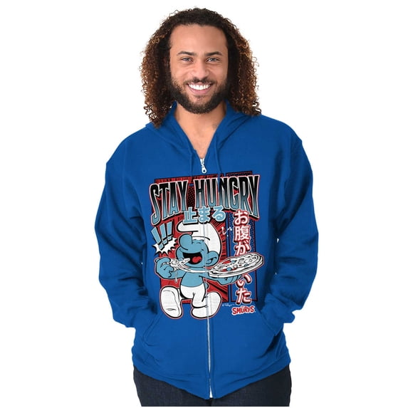 The Smurfs Cool Kanji Stay Hungry Unisex Plus Size Zip Hoodie Brisco Brands 2X