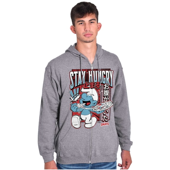 The Smurfs Cool Kanji Stay Hungry Unisex Plus Size Zip Hoodie Brisco Brands 5X