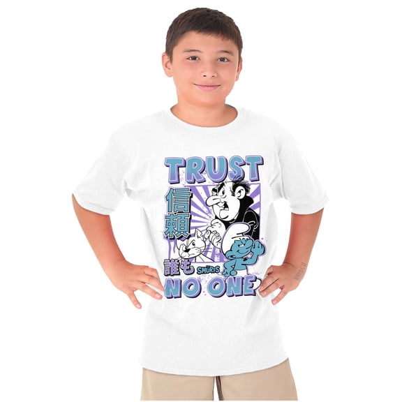 The Smurfs Cool Kanji Trust No One Boys Kids T Shirt Tees Tops Teen Brisco Brands L