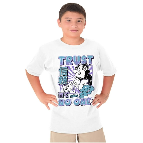 The Smurfs Cool Kanji Trust No One Boys Kids T Shirt Tees Tops Teen Brisco Brands L