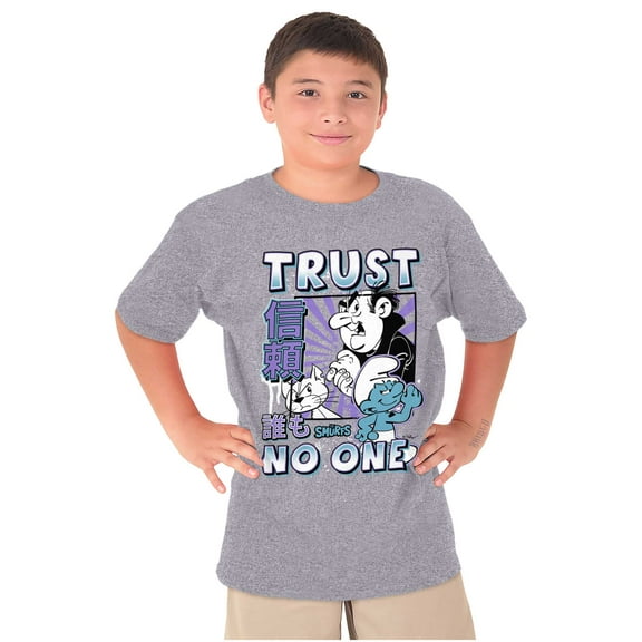 The Smurfs Cool Kanji Trust No One Boys Kids T Shirt Tees Tops Teen Brisco Brands M