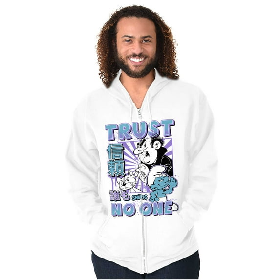 The Smurfs Cool Kanji Trust No One Men Big & Tall Zip Hoodie Brisco Brands 3X