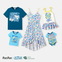The Smurfs Family Matching Short Sleeve Outfits, Blue Bodysuits for Baby 0-3M