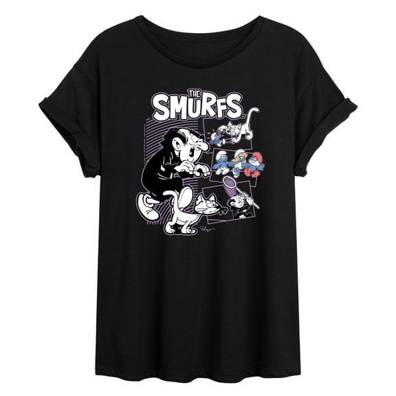 The Smurfs - Gargamel And Azrael - Women's Oversized Graphic T-Shirt