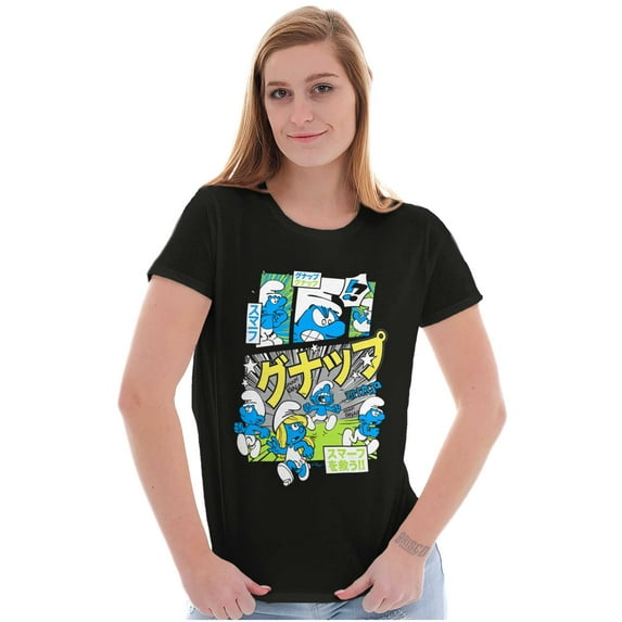 The Smurfs Gnap Attack Comic Book Women's T Shirt Ladies Tee Brisco Brands X