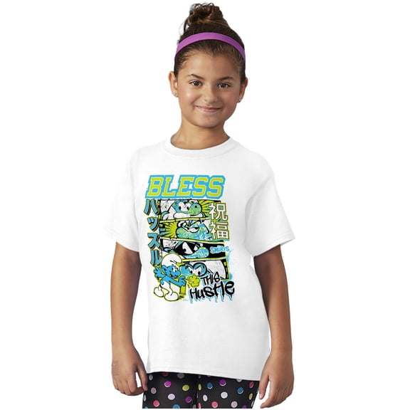 The Smurfs Kanji Bless the Hustle Crewneck T Shirts Boy Girl Teen Brisco Brands X