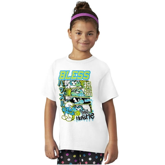 The Smurfs Kanji Bless the Hustle Crewneck T Shirts Boy Girl Teen Brisco Brands X