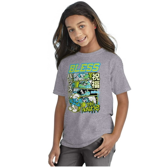 The Smurfs Kanji Bless the Hustle Crewneck T Shirts Boy Girl Teen Brisco Brands X