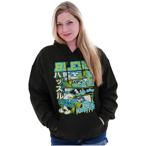 The Smurfs Kanji Bless the Hustle Hoodie Sweatshirt Women Men Brisco Brands L