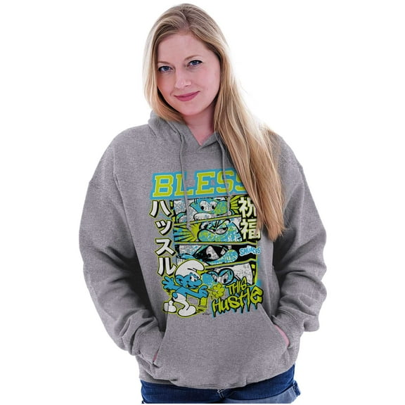 The Smurfs Kanji Bless the Hustle Hoodie Sweatshirt Women Men Brisco Brands S