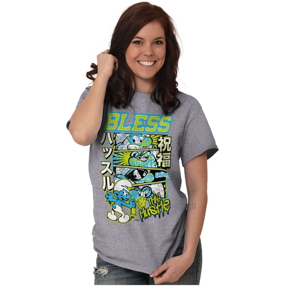 The Smurfs Kanji Bless the Hustle Men's Graphic T Shirt Tees Brisco Brands X