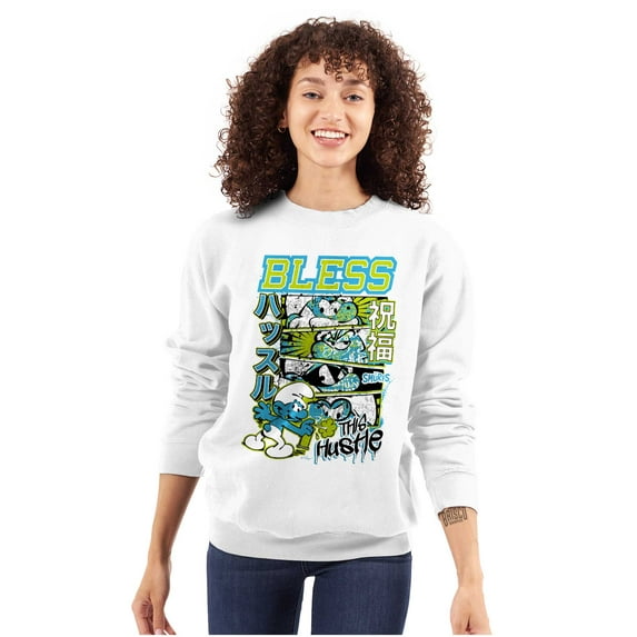 The Smurfs Kanji Bless the Hustle Sweatshirt for Men or Women Brisco Brands L