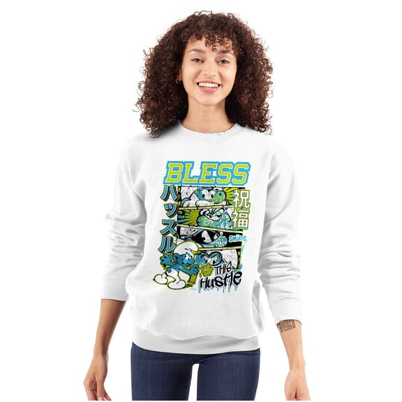 The Smurfs Kanji Bless the Hustle Sweatshirt for Men or Women Brisco Brands S