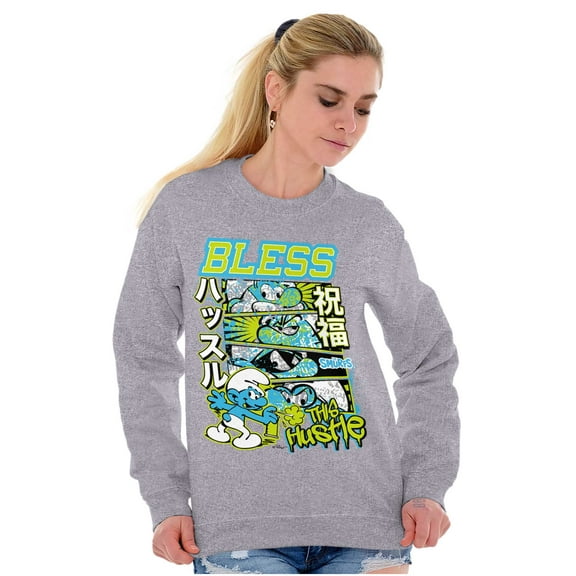 The Smurfs Kanji Bless the Hustle Sweatshirt for Men or Women Brisco Brands X