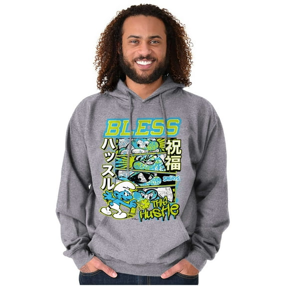 The Smurfs Kanji Bless the Hustle Unisex Plus Size Hoodie Brisco Brands 2X