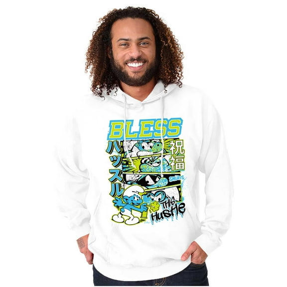 The Smurfs Kanji Bless the Hustle Unisex Plus Size Hoodie Brisco Brands 2X