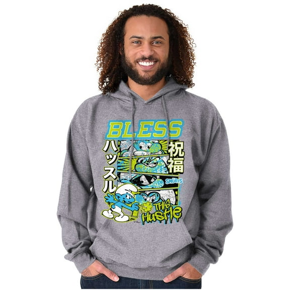The Smurfs Kanji Bless the Hustle Unisex Plus Size Hoodie Brisco Brands 3X