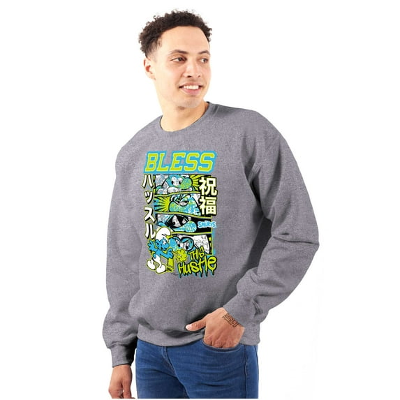 The Smurfs Kanji Bless the Hustle Unisex Plus Size Sweatshirt Brisco Brands 2X