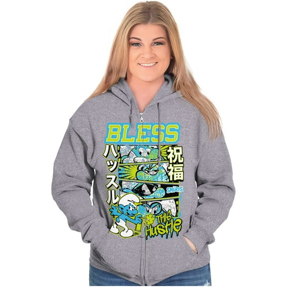 The Smurfs Kanji Bless the Hustle Zip Up Hoodie Men's Women's Brisco Brands X