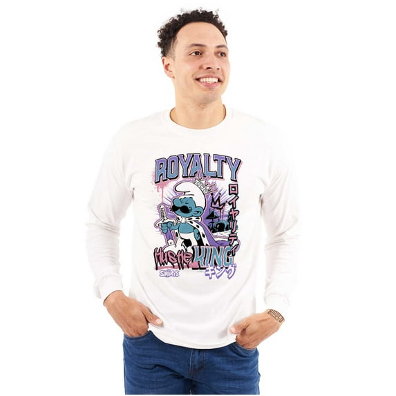 The Smurfs Kanji Hustle King Royalty Men's Long Sleeve Tee T Shirt Brisco Brands S