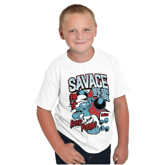 The Smurfs Kanji Keep Pushin Savage Boys Kids T Shirt Tees Tops Teen Brisco Brands L