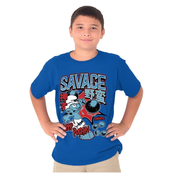 The Smurfs Kanji Keep Pushin Savage Boys Kids T Shirt Tees Tops Teen Brisco Brands S