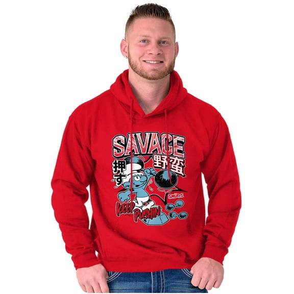 The Smurfs Kanji Keep Pushin Savage Hoodie Hooded Sweatshirt Men Brisco Brands S
